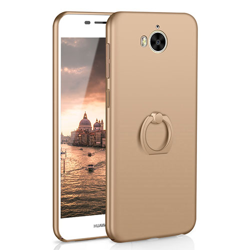 Hard Rigid Plastic Matte Finish Case Cover with Finger Ring Stand A01 for Huawei Y6 (2017) Gold