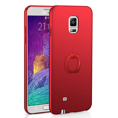 Hard Rigid Plastic Matte Finish Case Cover with Finger Ring Stand A01 for Samsung Galaxy Note 4 Duos N9100 Dual SIM Red
