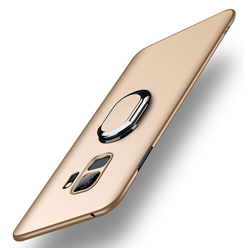 Hard Rigid Plastic Matte Finish Case Cover with Finger Ring Stand A01 for Samsung Galaxy S9 Gold