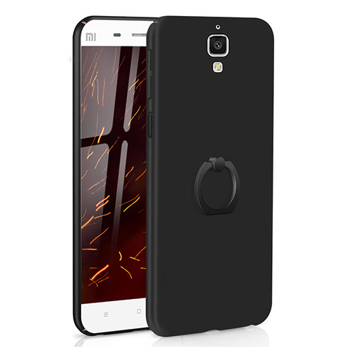 Hard Rigid Plastic Matte Finish Case Cover with Finger Ring Stand A01 for Xiaomi Mi 4 Black