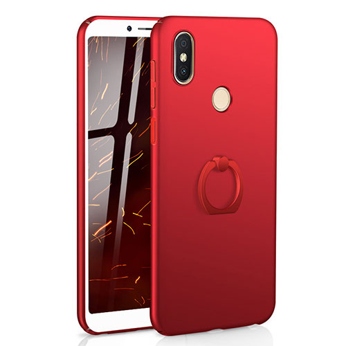 Hard Rigid Plastic Matte Finish Case Cover with Finger Ring Stand A01 for Xiaomi Redmi S2 Red