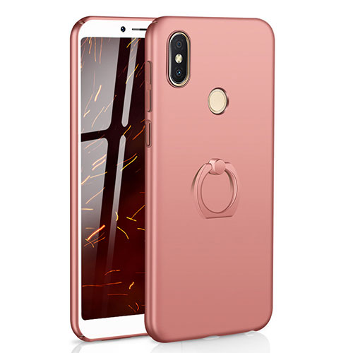 Hard Rigid Plastic Matte Finish Case Cover with Finger Ring Stand A01 for Xiaomi Redmi S2 Rose Gold