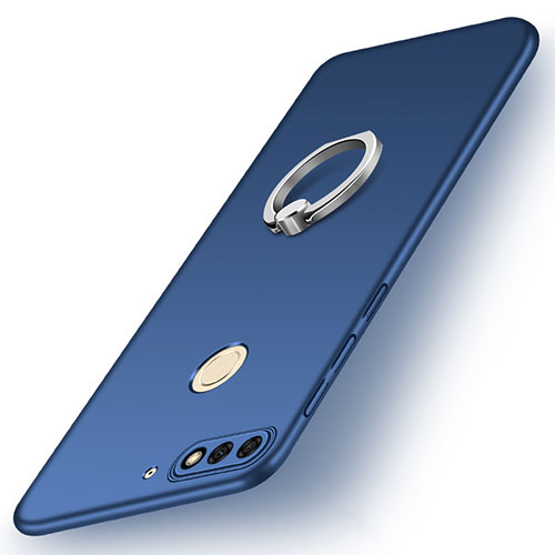 Hard Rigid Plastic Matte Finish Case Cover with Finger Ring Stand A02 for Huawei Enjoy 8 Blue