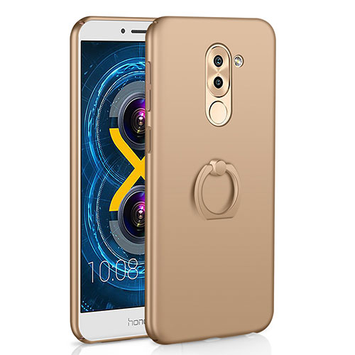 Hard Rigid Plastic Matte Finish Case Cover with Finger Ring Stand A02 for Huawei GR5 (2017) Gold