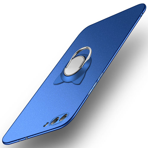 Hard Rigid Plastic Matte Finish Case Cover with Finger Ring Stand A02 for Huawei Honor View 10 Blue