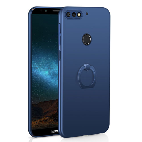 Hard Rigid Plastic Matte Finish Case Cover with Finger Ring Stand A03 for Huawei Enjoy 8 Blue