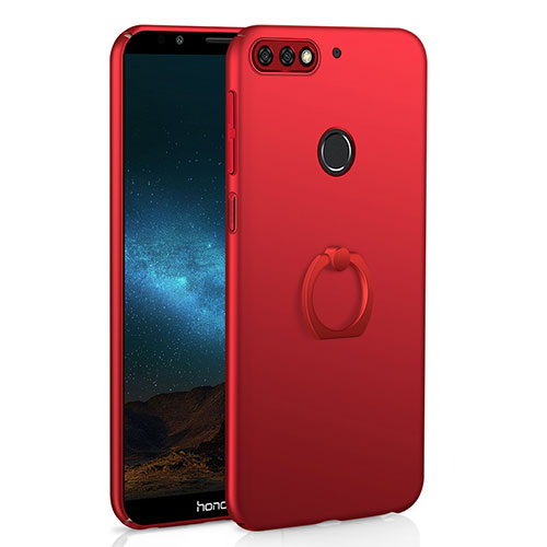 Hard Rigid Plastic Matte Finish Case Cover with Finger Ring Stand A03 for Huawei Enjoy 8 Red