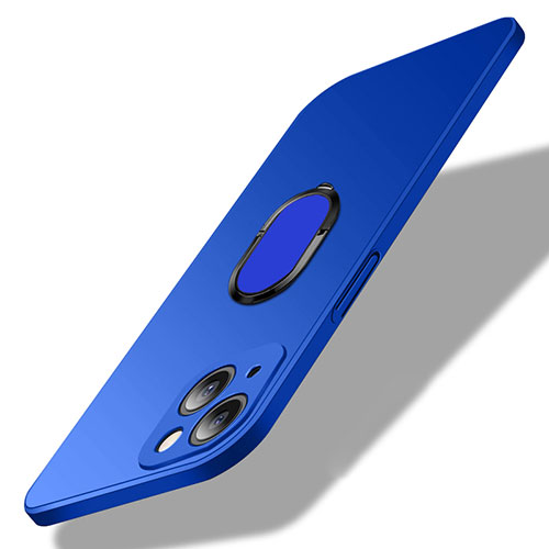 Hard Rigid Plastic Matte Finish Case Cover with Magnetic Finger Ring Stand A01 for Apple iPhone 13 Mini Blue