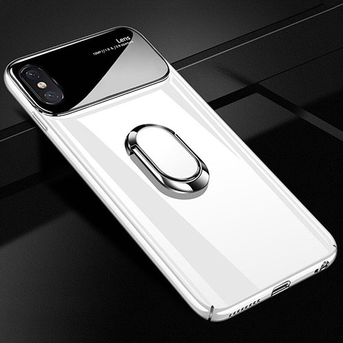 Hard Rigid Plastic Matte Finish Case Cover with Magnetic Finger Ring Stand A01 for Apple iPhone X White