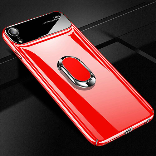 Hard Rigid Plastic Matte Finish Case Cover with Magnetic Finger Ring Stand A01 for Apple iPhone XR Red