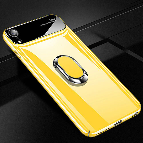 Hard Rigid Plastic Matte Finish Case Cover with Magnetic Finger Ring Stand A01 for Apple iPhone XR Yellow