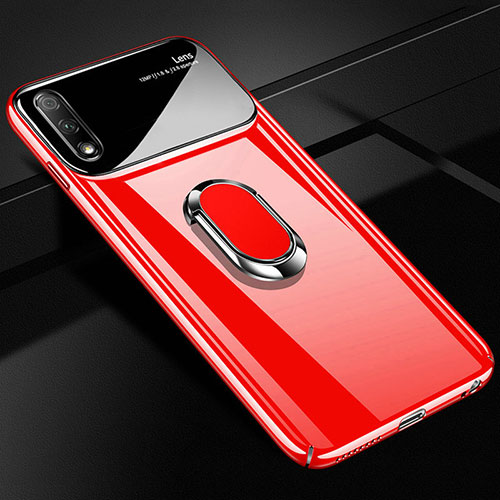 Hard Rigid Plastic Matte Finish Case Cover with Magnetic Finger Ring Stand A01 for Huawei Enjoy 10 Red