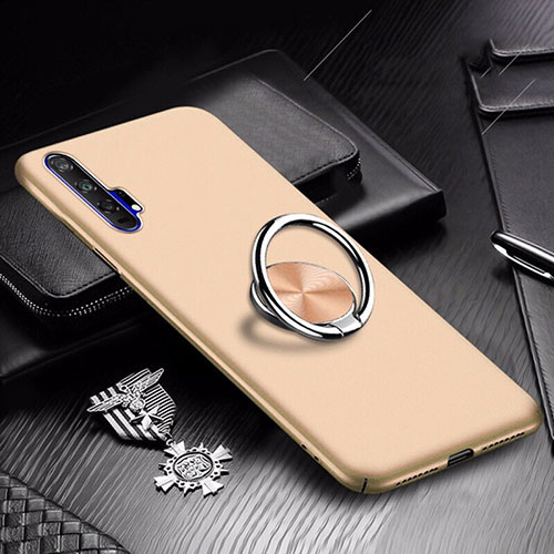 Hard Rigid Plastic Matte Finish Case Cover with Magnetic Finger Ring Stand A01 for Huawei Honor 20 Pro Gold