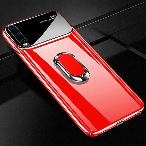 Hard Rigid Plastic Matte Finish Case Cover with Magnetic Finger Ring Stand A01 for Huawei P30 Red