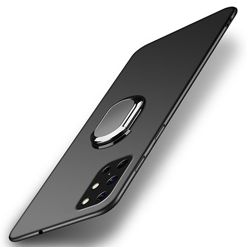 Hard Rigid Plastic Matte Finish Case Cover with Magnetic Finger Ring Stand A01 for OnePlus 8T 5G Black