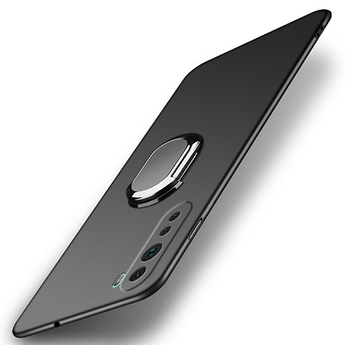 Hard Rigid Plastic Matte Finish Case Cover with Magnetic Finger Ring Stand A01 for OnePlus Nord Black