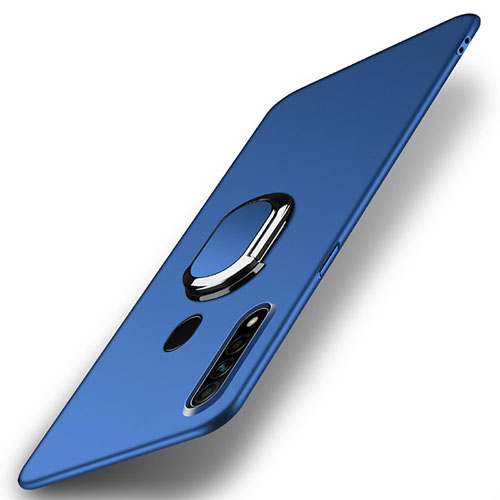 Hard Rigid Plastic Matte Finish Case Cover with Magnetic Finger Ring Stand A01 for Oppo A31 Blue