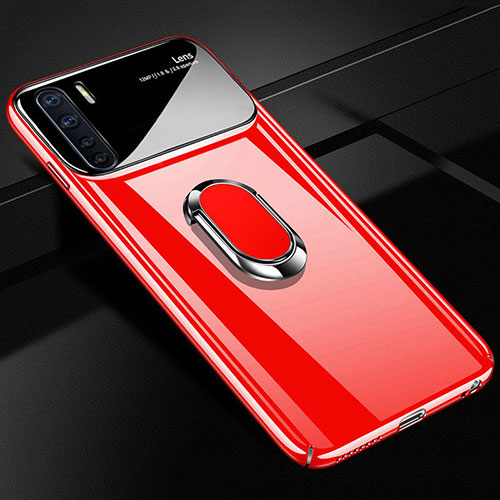 Hard Rigid Plastic Matte Finish Case Cover with Magnetic Finger Ring Stand A01 for Oppo A91 Red
