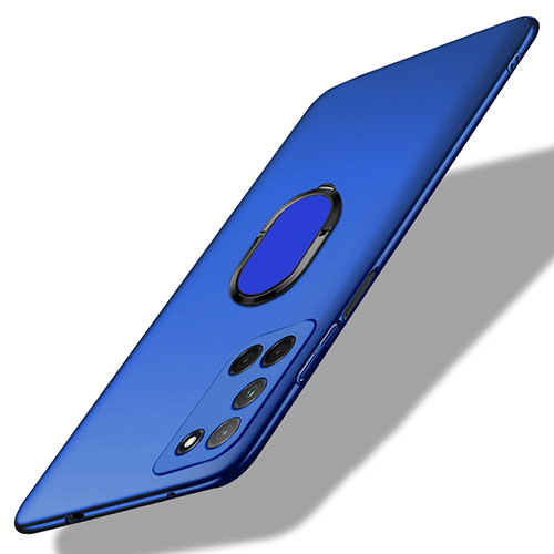 Hard Rigid Plastic Matte Finish Case Cover with Magnetic Finger Ring Stand A01 for Oppo A92 Blue
