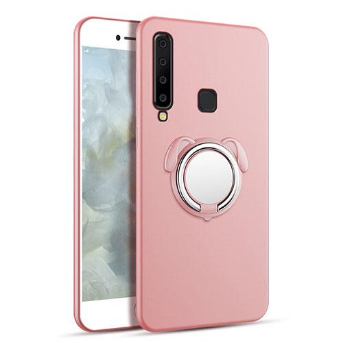Hard Rigid Plastic Matte Finish Case Cover with Magnetic Finger Ring Stand A01 for Samsung Galaxy A9s Rose Gold