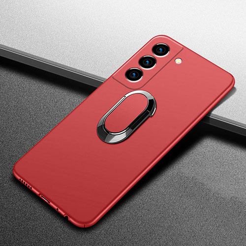 Hard Rigid Plastic Matte Finish Case Cover with Magnetic Finger Ring Stand A01 for Samsung Galaxy S22 5G Red