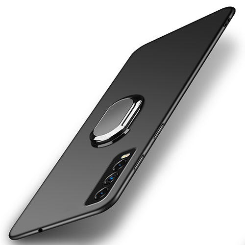Hard Rigid Plastic Matte Finish Case Cover with Magnetic Finger Ring Stand A01 for Vivo Y20s Black