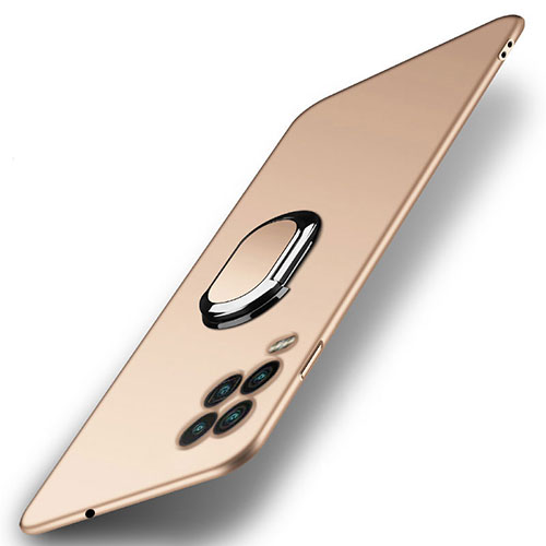 Hard Rigid Plastic Matte Finish Case Cover with Magnetic Finger Ring Stand A01 for Xiaomi Mi 10 Lite Gold