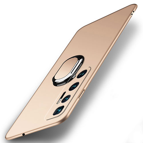 Hard Rigid Plastic Matte Finish Case Cover with Magnetic Finger Ring Stand A01 for Xiaomi Mi 10 Ultra Gold