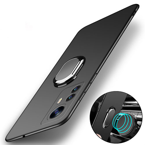Hard Rigid Plastic Matte Finish Case Cover with Magnetic Finger Ring Stand A01 for Xiaomi Mi 12S Pro 5G Black
