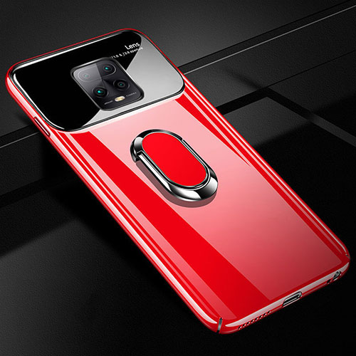 Hard Rigid Plastic Matte Finish Case Cover with Magnetic Finger Ring Stand A01 for Xiaomi Redmi 10X 5G Red