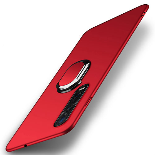 Hard Rigid Plastic Matte Finish Case Cover with Magnetic Finger Ring Stand A02 for Oppo Find X2 Pro Red