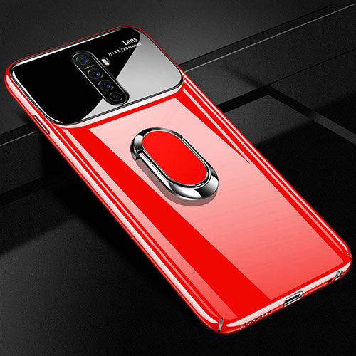 Hard Rigid Plastic Matte Finish Case Cover with Magnetic Finger Ring Stand A02 for Oppo Reno Ace Red