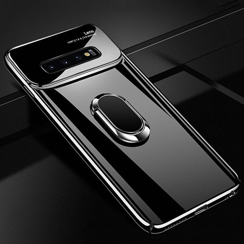 Hard Rigid Plastic Matte Finish Case Cover with Magnetic Finger Ring Stand A02 for Samsung Galaxy S10 5G Black