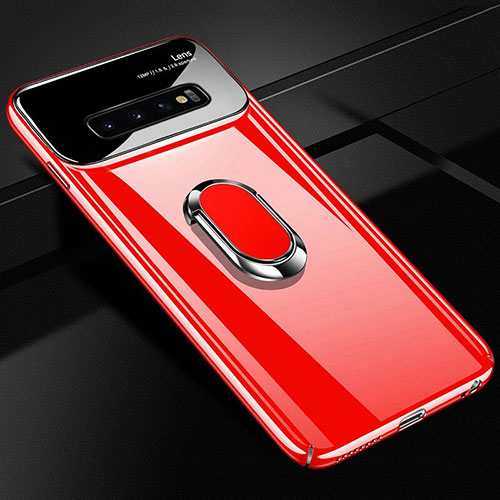 Hard Rigid Plastic Matte Finish Case Cover with Magnetic Finger Ring Stand A02 for Samsung Galaxy S10 Red