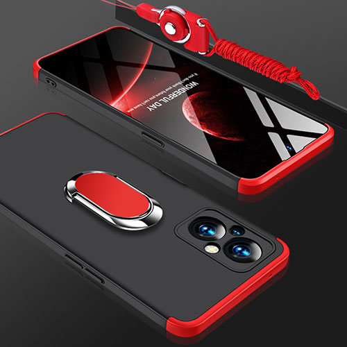 Hard Rigid Plastic Matte Finish Case Cover with Magnetic Finger Ring Stand GK1 for OnePlus Nord N20 5G Red and Black