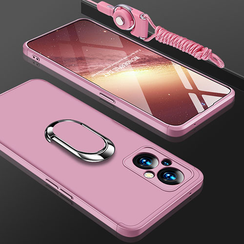 Hard Rigid Plastic Matte Finish Case Cover with Magnetic Finger Ring Stand GK1 for Oppo Reno7 Lite 5G Rose Gold