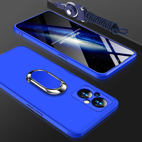 Hard Rigid Plastic Matte Finish Case Cover with Magnetic Finger Ring Stand GK1 for Oppo Reno8 Lite 5G Blue