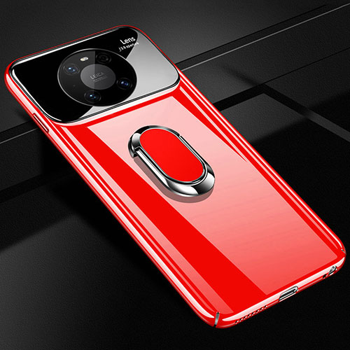 Hard Rigid Plastic Matte Finish Case Cover with Magnetic Finger Ring Stand K01 for Huawei Mate 40E Pro 5G Red