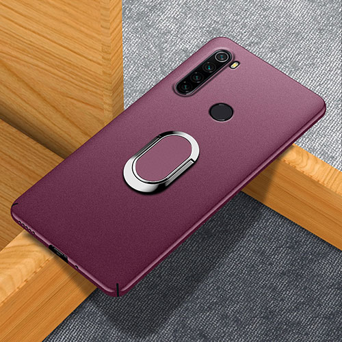 Hard Rigid Plastic Matte Finish Case Cover with Magnetic Finger Ring Stand K01 for Xiaomi Redmi Note 8 (2021) Red
