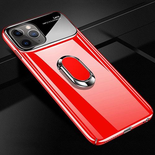 Hard Rigid Plastic Matte Finish Case Cover with Magnetic Finger Ring Stand P01 for Apple iPhone 11 Pro Max Red