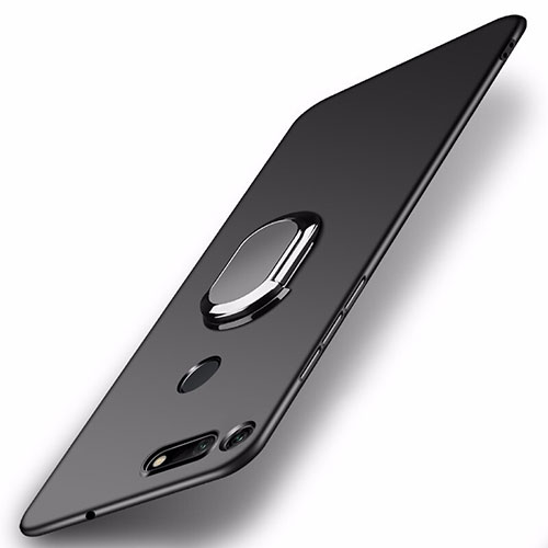 Hard Rigid Plastic Matte Finish Case Cover with Magnetic Finger Ring Stand P01 for Huawei Honor V20 Black