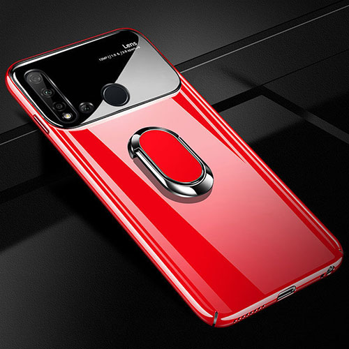 Hard Rigid Plastic Matte Finish Case Cover with Magnetic Finger Ring Stand P01 for Huawei Nova 5i Red