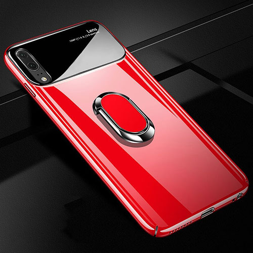 Hard Rigid Plastic Matte Finish Case Cover with Magnetic Finger Ring Stand P01 for Huawei P20 Red