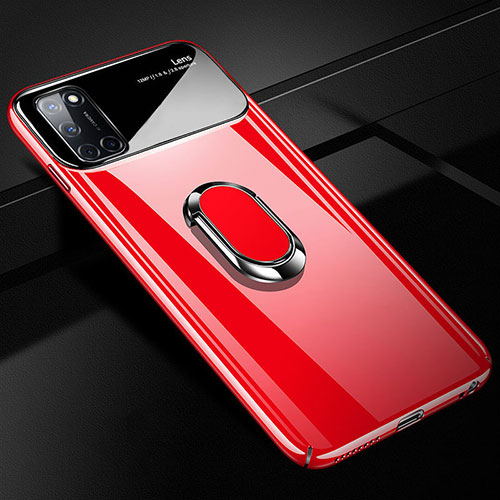Hard Rigid Plastic Matte Finish Case Cover with Magnetic Finger Ring Stand P01 for Oppo A92 Red