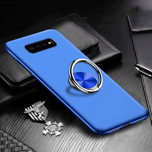 Hard Rigid Plastic Matte Finish Case Cover with Magnetic Finger Ring Stand P01 for Samsung Galaxy S10 5G Blue