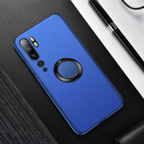 Hard Rigid Plastic Matte Finish Case Cover with Magnetic Finger Ring Stand P01 for Xiaomi Mi Note 10 Blue