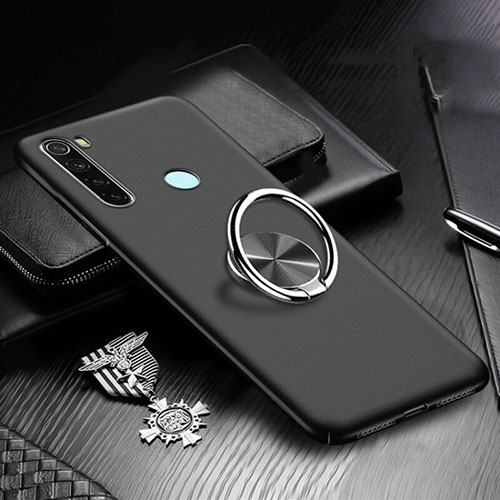 Hard Rigid Plastic Matte Finish Case Cover with Magnetic Finger Ring Stand P01 for Xiaomi Redmi Note 8 Black