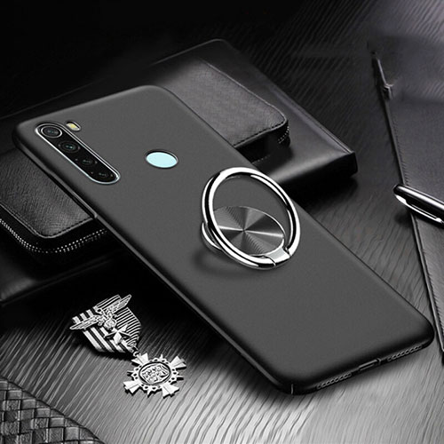 Hard Rigid Plastic Matte Finish Case Cover with Magnetic Finger Ring Stand P01 for Xiaomi Redmi Note 8T Black