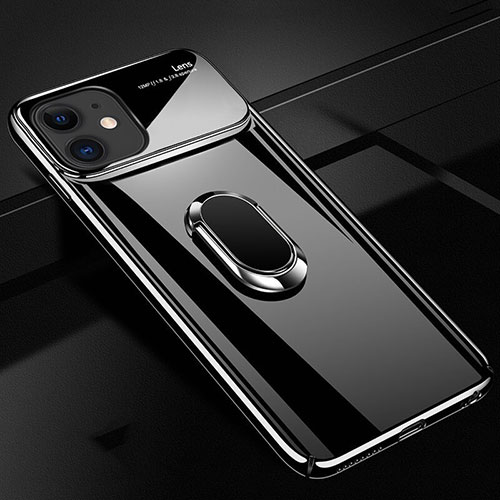 Hard Rigid Plastic Matte Finish Case Cover with Magnetic Finger Ring Stand P02 for Apple iPhone 11 Black