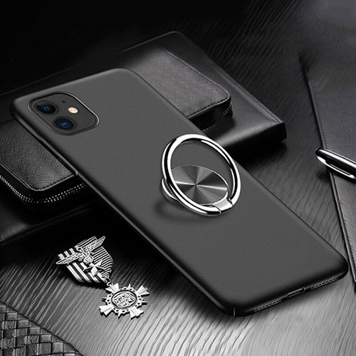 Hard Rigid Plastic Matte Finish Case Cover with Magnetic Finger Ring Stand P03 for Apple iPhone 11 Black